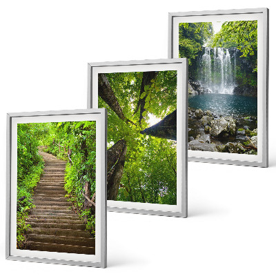 Bilder-3er-set mit rahmen Pfad Wald Wasserfall Vegetation