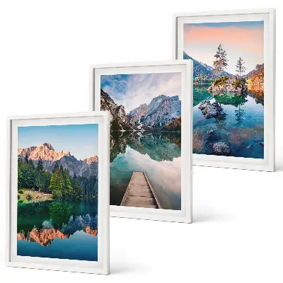 Spiegelung des Waldes in Bergseen 3er-Set Bilder mit Rahmen