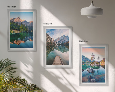 Bilder-3er-set mit rahmen Spiegelung des Waldes in Bergseen