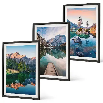 Spiegelung des Waldes in Bergseen 3er-Set Bilder mit Rahmen