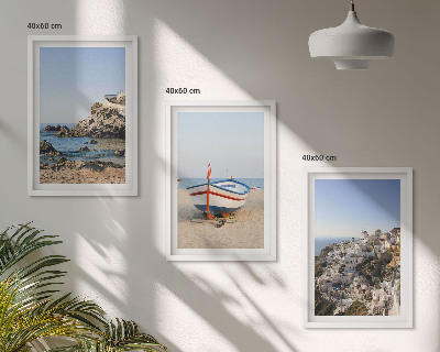Bilder-3er-set mit rahmen Ansichten von Griechenland mit einem Boot und Häusern