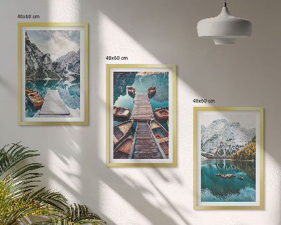 Bilder-3er-set mit rahmen See, Brücken, Berge