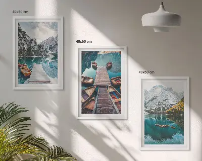 3er-Set Bilder mit Rahmen See, Brücken und Berge