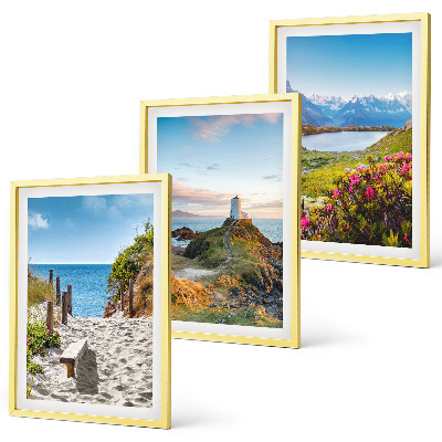 Bilder-3er-set mit rahmen Strand, Leuchtturm, Berge, Blumen