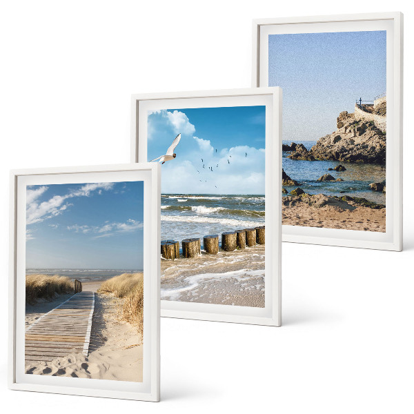 Gerahmtes bilderset Strand Holzsteg Klippen