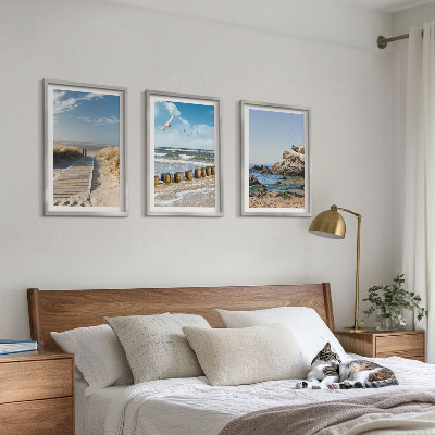 Gerahmtes bilderset Strand Holzsteg Klippen