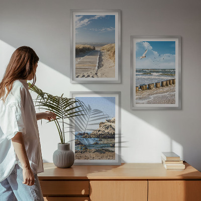 Gerahmtes bilderset Strand Holzsteg Klippen