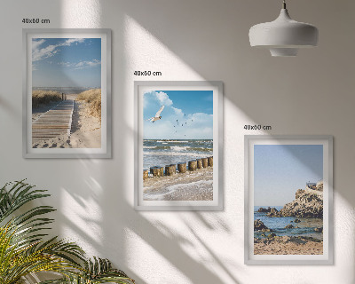 Gerahmtes bilderset Strand Holzsteg Klippen