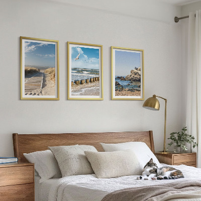 Gerahmtes bilderset Strand Holzsteg Klippen