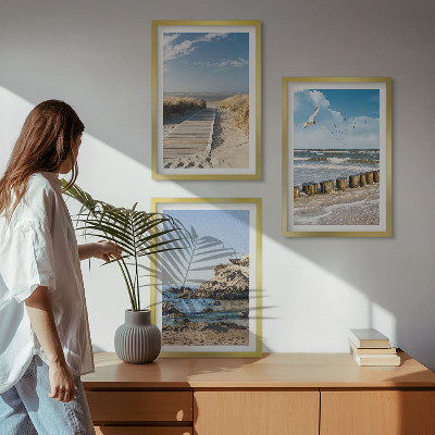 Gerahmtes bilderset Strand Holzsteg Klippen