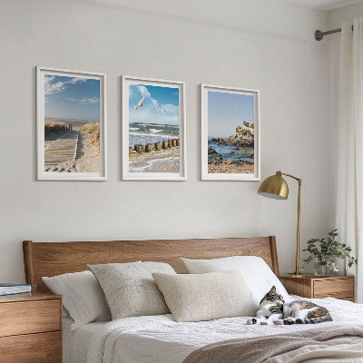 Gerahmtes bilderset Strand Holzsteg Klippen