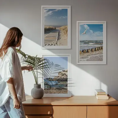 Gerahmtes Bilderset mit Strand- und Klippenmotiv