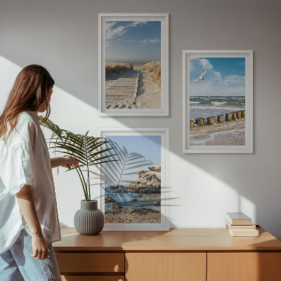Gerahmtes bilderset Strand Holzsteg Klippen