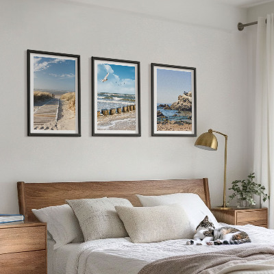 Gerahmtes bilderset Strand Holzsteg Klippen