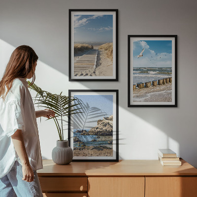 Gerahmtes bilderset Strand Holzsteg Klippen