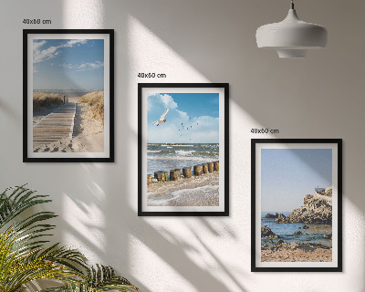 Gerahmtes bilderset Strand Holzsteg Klippen