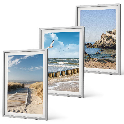 Gerahmtes bilderset Strand Holzsteg Klippen