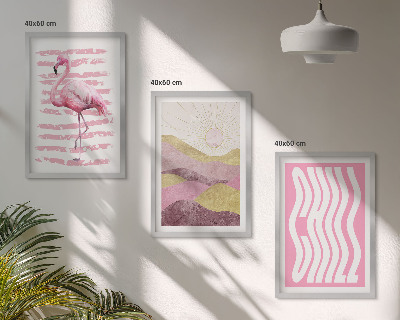 Bilder-3er-set mit rahmen Pastelllandschaft mit rosa Flamingos