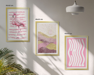 Bilder-3er-set mit rahmen Pastelllandschaft mit rosa Flamingos