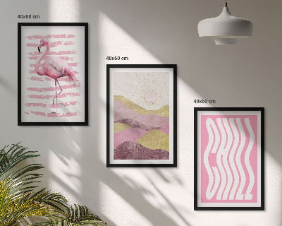 Bilder-3er-set mit rahmen Pastelllandschaft mit rosa Flamingos