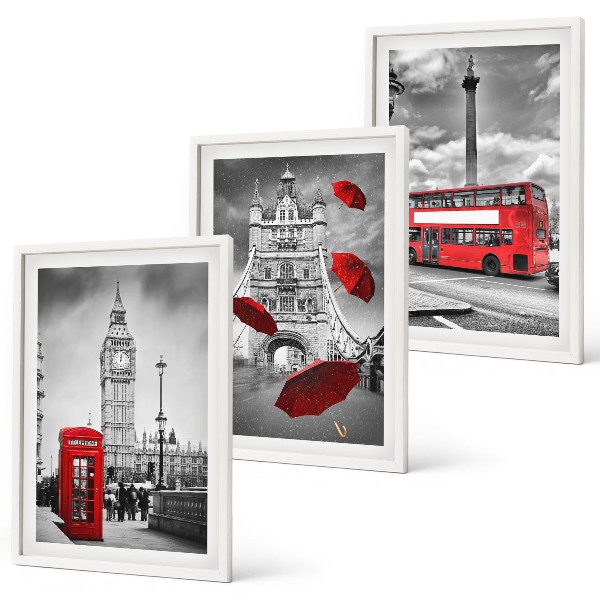 Gerahmtes bilderset Roter Regenschirmstand und Londoner Bus