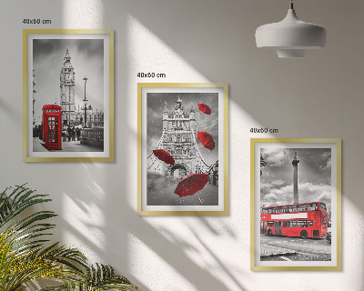 Gerahmtes bilderset Roter Regenschirmstand und Londoner Bus