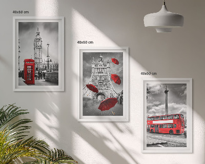 Gerahmtes bilderset Roter Regenschirmstand und Londoner Bus