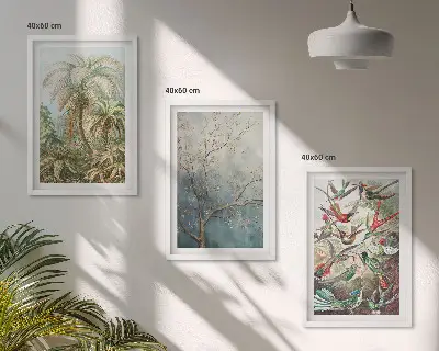 3er-Set Bilder mit Rahmen mit tropischen Pflanzen, Vögeln und Naturmotiven
