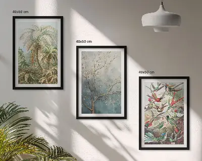 3er-Set Bilder mit Rahmen mit tropischen Pflanzen, Vögeln und Naturmotiven