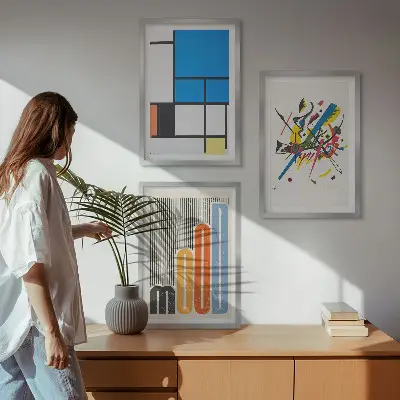 Abstrakte moderne Geometrie 3er-Set Bilder mit Rahmen