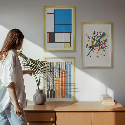Abstrakte moderne Geometrie 3er-Set Bilder mit Rahmen