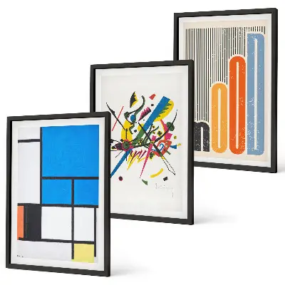 Abstrakte moderne Geometrie 3er-Set Bilder mit Rahmen