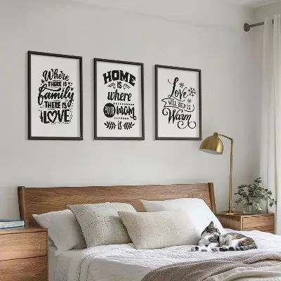 Bilder-3er-Set mit Rahmen mit Motiven zu Familie, Liebe, Zuhause und Wärme
