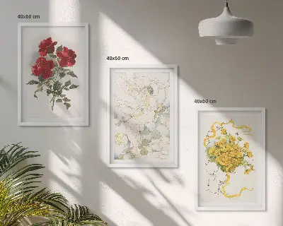 Rosen rot-weiße Form 3er-set bilder mit rahmen