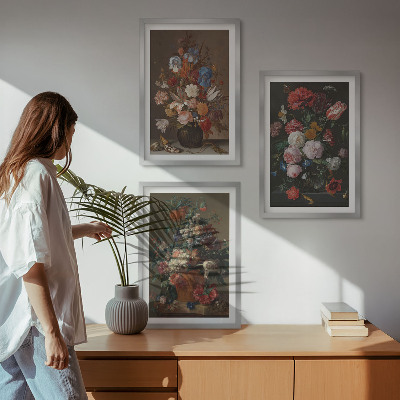 Bilder-3er-set mit rahmen Blumenarrangements in Vasen