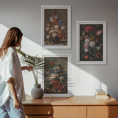 Bilder-3er-set mit rahmen Blumenarrangements in Vasen