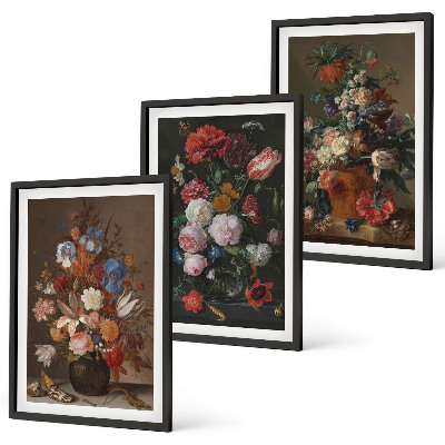 Bilder-3er-set mit rahmen Blumenarrangements in Vasen