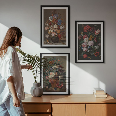 Bilder-3er-set mit rahmen Blumenarrangements in Vasen