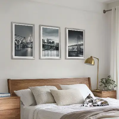 3er-Set Bilder mit Rahmen Brücken und Stadtarchitektur in Grau
