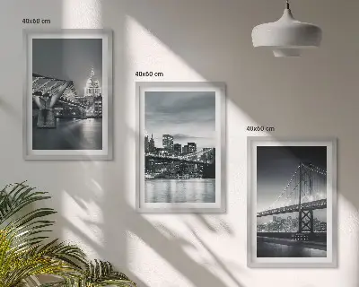 3er-Set Bilder mit Rahmen Brücken und Stadtarchitektur in Grau