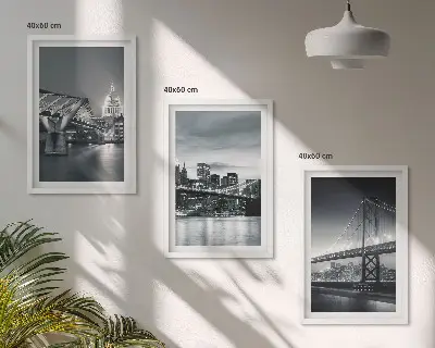 3er-Set Bilder mit Rahmen Brücken und Stadtarchitektur in Grau