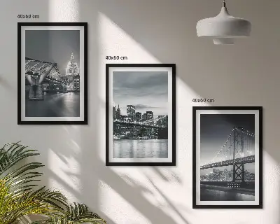 3er-Set Bilder mit Rahmen Brücken und Stadtarchitektur in Grau