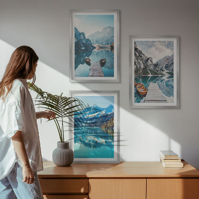 Gerahmtes bilderset Spiegelung der Boote auf Bergseen
