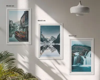 Berglandschaften Wasserfall See 3er-Set Bilder mit Rahmen