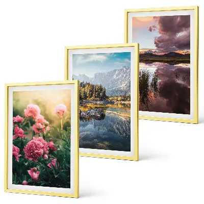Gerahmtes Bilder-Set mit Motiv Blumengarten, Berge und Wasser