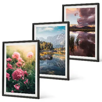 Gerahmtes Bilder-Set mit Motiv Blumengarten, Berge und Wasser