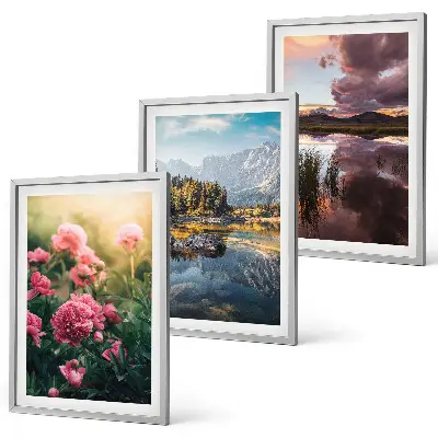 Gerahmtes Bilder-Set mit Motiv Blumengarten, Berge und Wasser