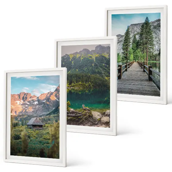 Berglandschaft See Brücke Bilder-3er-Set mit Rahmen