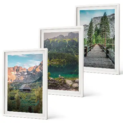 Berglandschaft See Brücke Bilder-3er-Set mit Rahmen
