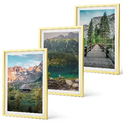 Berglandschaft See Brücke Bilder-3er-Set mit Rahmen